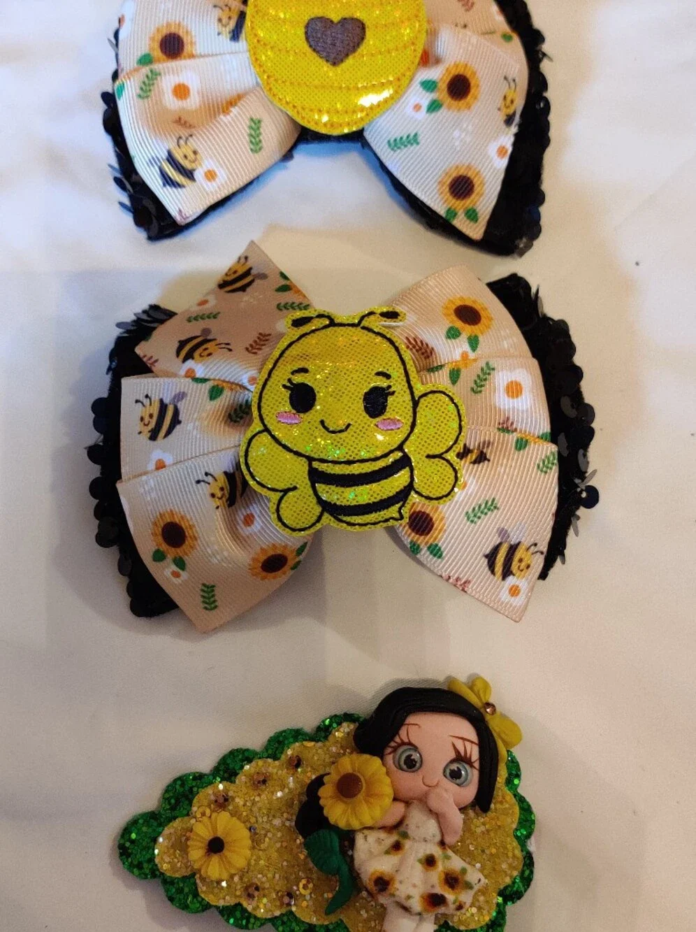 Kids Bee & Sunflower Hair Bow Set - Yellow and Black